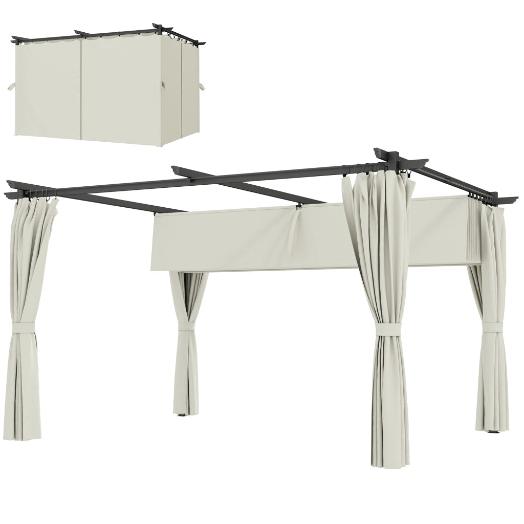 Pergola con Tetto Retrattile e Tende ¨C zephmum ¨C Grigio 300x300 cm