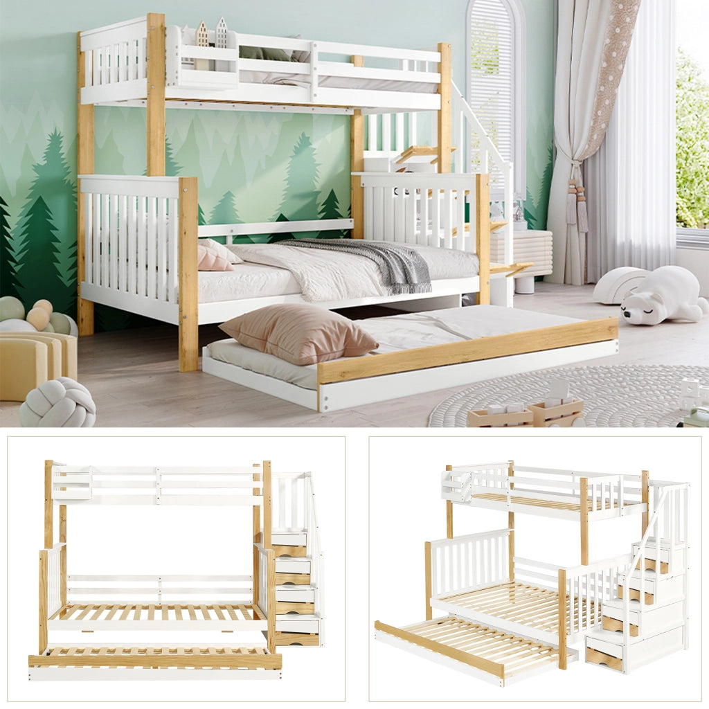 Letto a Castello 90x200 e 120x200 cm; con Estraibile; Scala Contenitore e Mensola