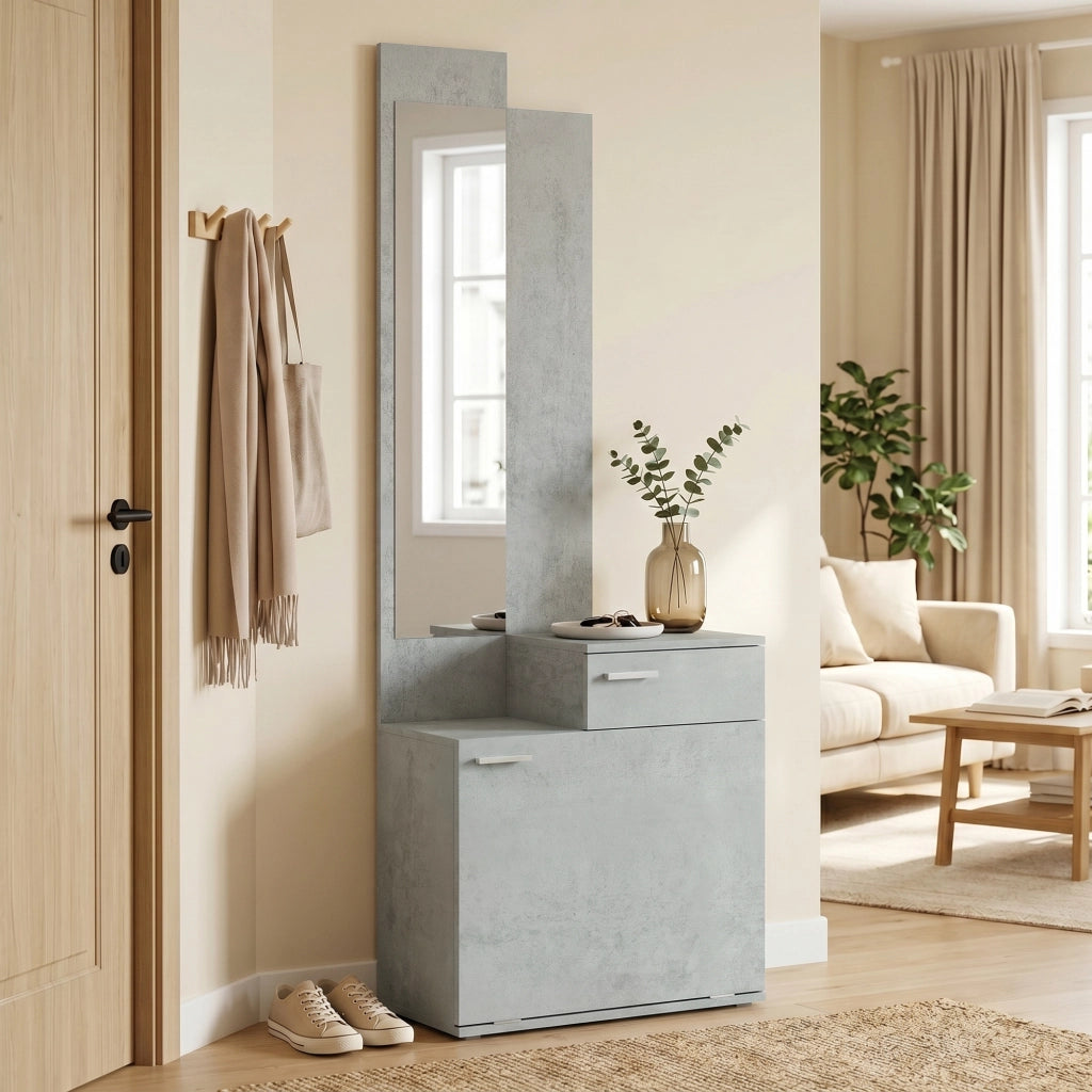 Ensemble meuble d'entrée avec Miroir, Tiroir 61 x 30 x 170 cm Gris