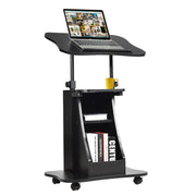 Carrello porta computer regolabile in altezza, Tavolo porta pc con superficie girevole da casa e ufficio con ruote, Nero-Tavolini per laptop