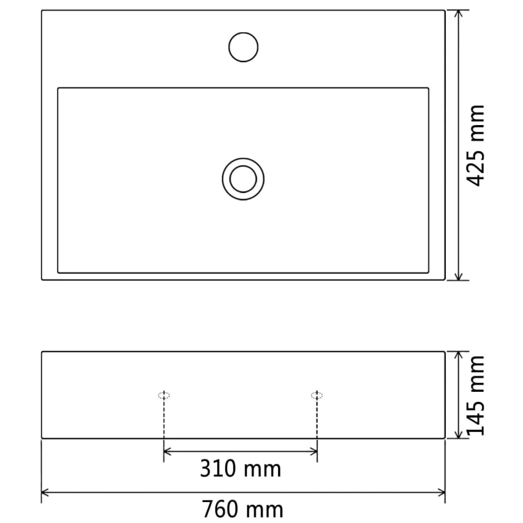 Lavabo in ceramica con foro per rubinetto 76 x 42,5 cm nero 02_0002547