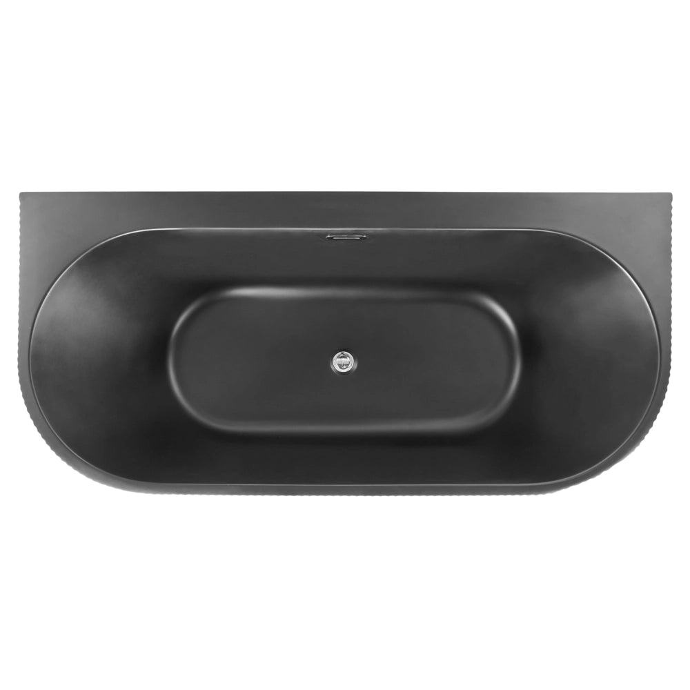 Vasca da bagno da parete ovale in acrilico nero opaco 170 x 80 cm Finitura scanalata Bagno in stile moderno