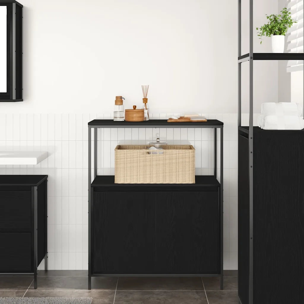 Mobile da Bagno | Armadio da bagno con Ripiani Rovere Nero 76,5x35x95 cm