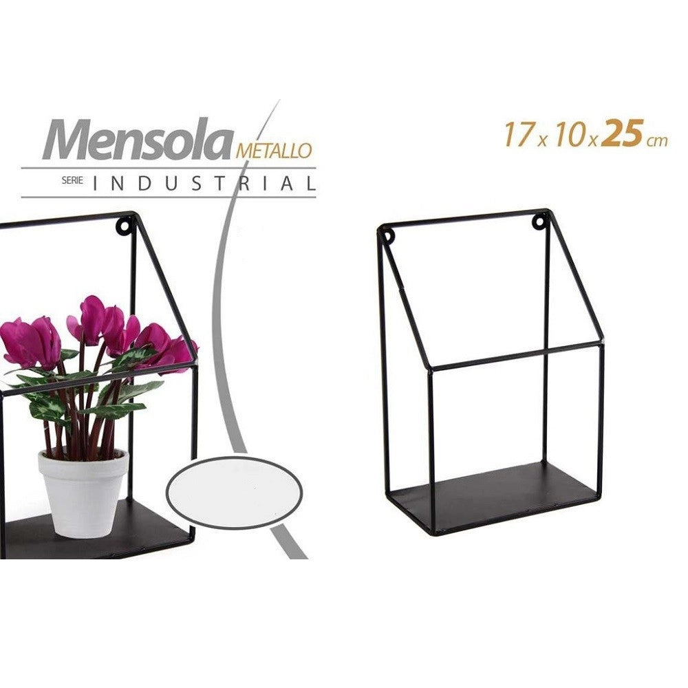 Trade Shop - Mensola Bacheca Parete Metallo Nero Industrial Classic Moderno 17x10x25cm 822254 -