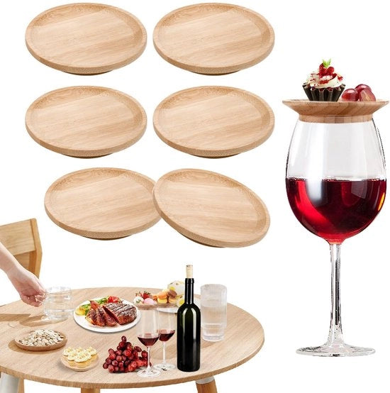 Set di coppe per vino in bambù da 6 pezzi, coppe per vino in legno, tavola per antipasti, coppe per vino, coppe per dessert, tavola per antipasti, coppe per vino con tovaglia per charcuterie, accessori da festa