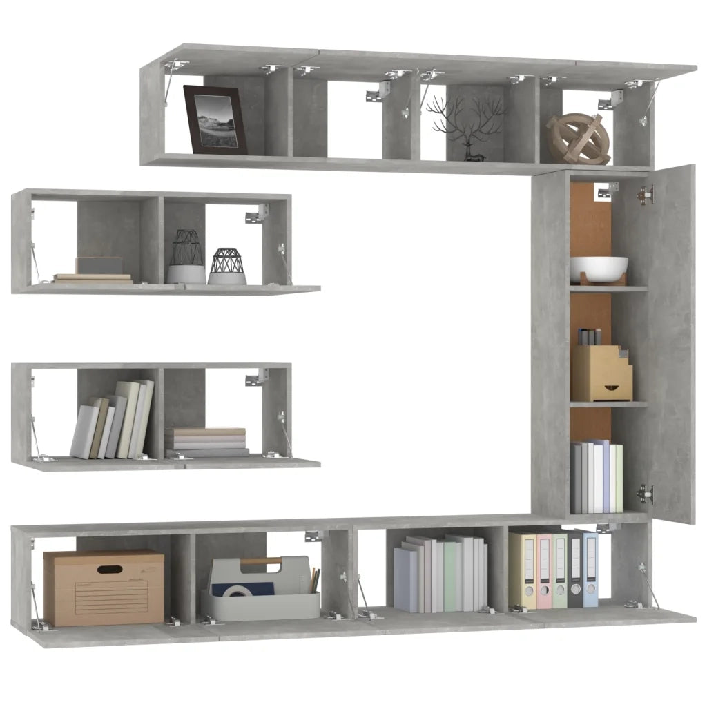 Set di Mobili Porta TV 7 pz Grigio Cemento in Legno Multistrato 3114561