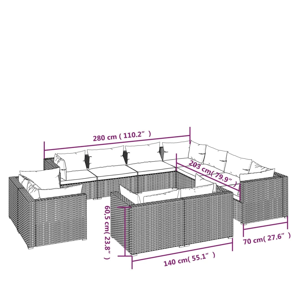 Set Divani da Giardino 11 pz con Cuscini in Polyrattan Marrone cod mxl 35187