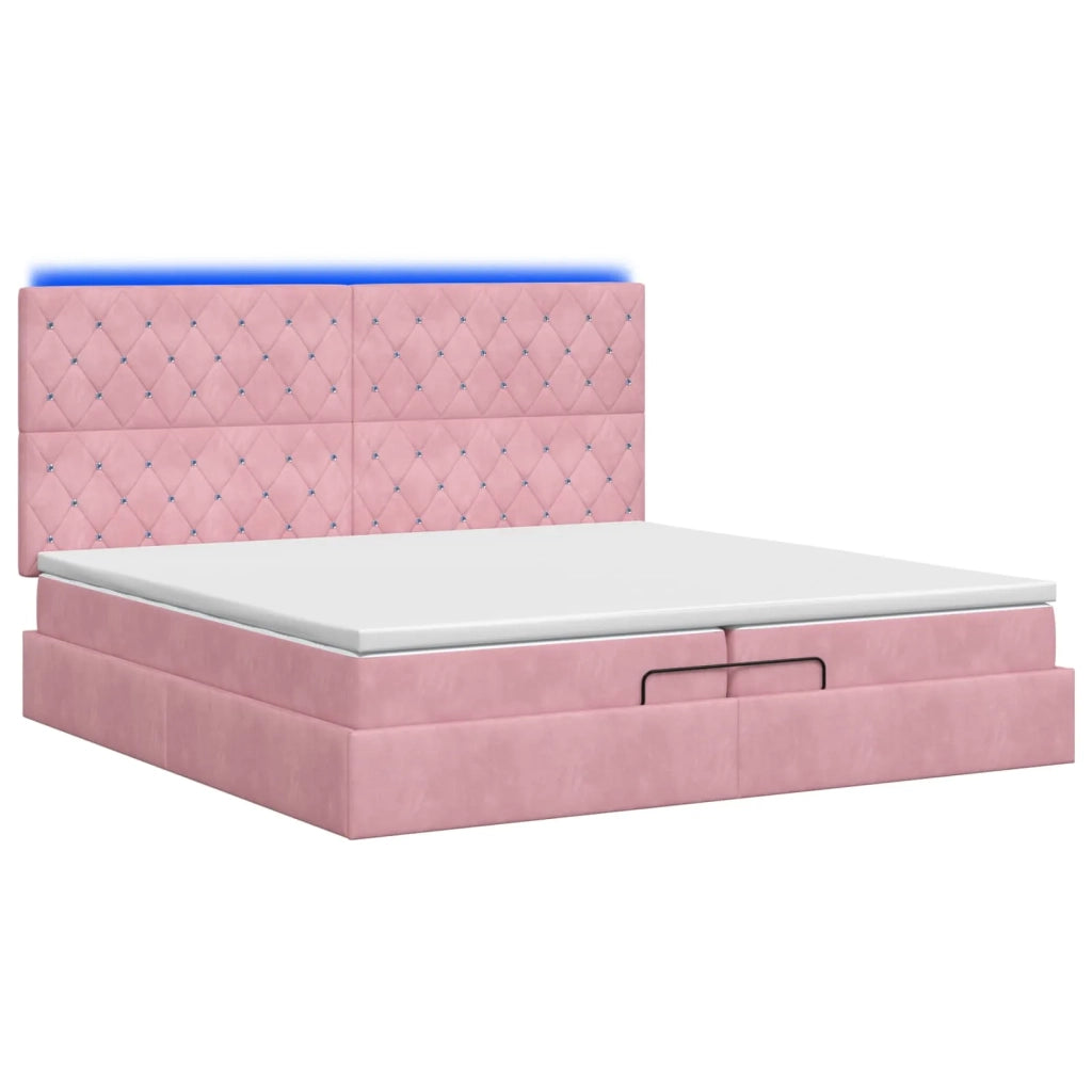 Letto Ottomano con Materasso e LED Rosa 200 x 200 cm Velluto 3458258