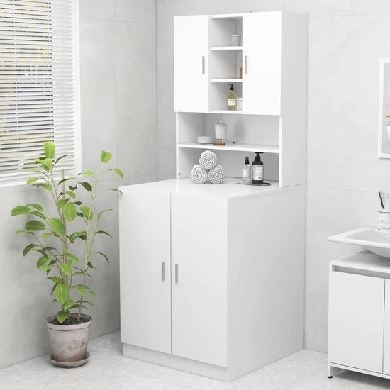 Cassettiera per lavanderia con spazio di stoccaggio per bagno e toilette, armadio alto, bagno, bianco