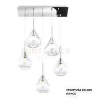 SOSPENSIONE BIANCO 5 LUCI RETTANGOLARE VETRI TRASPARENTE 1177BI-S5 R-TR