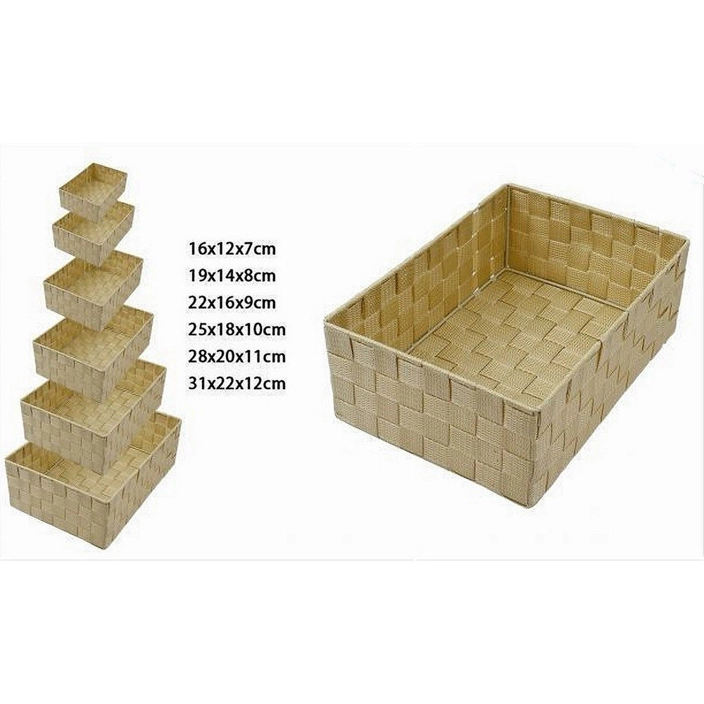 Trade Shop - Set 6 Pz Scatola In Tessuto Organizer Armadio Scaffali Porta Oggetti Beige 79069 -