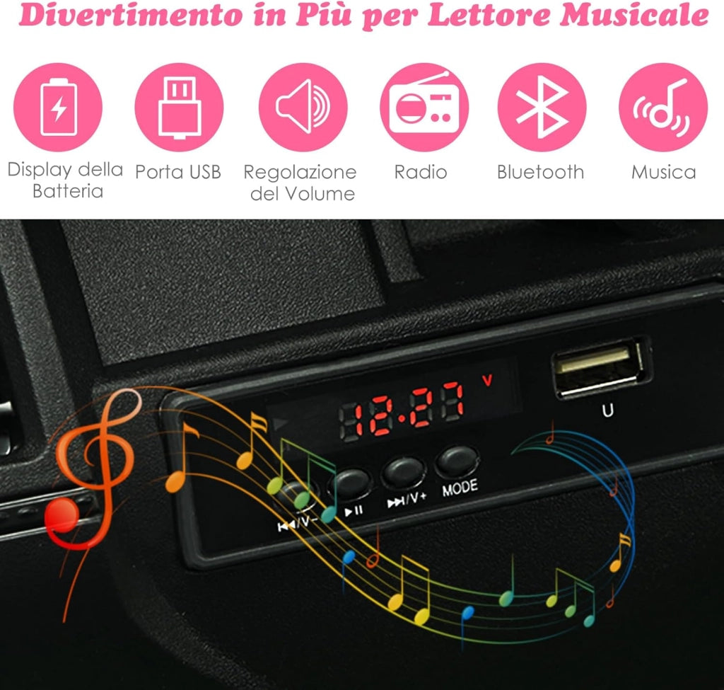 12V Auto per Bambini con Telecomando, Macchina Elettrica con 2 Posti Musica Porta USB e Luce, Velocità Regolabile 2,6-6km/h, per 3-8 Anni (Rosa)
