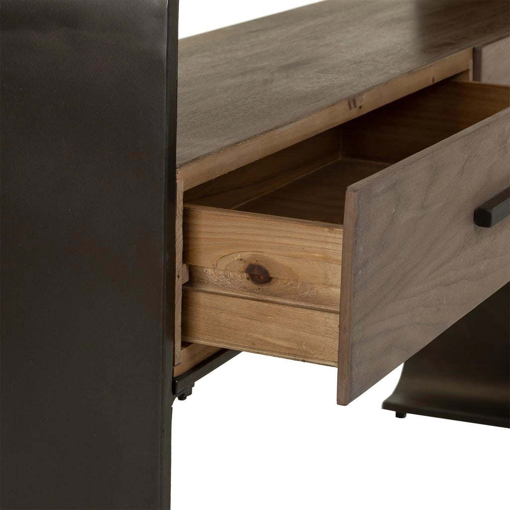 Mobile da ingresso in legno e metallo nero 122x37x82