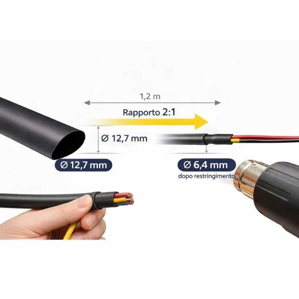 Raytech rgpo-b guaina termorestringente nera 1,2 m poliolefina reticolata *** diametro 12,7 millimetri, confezione 1