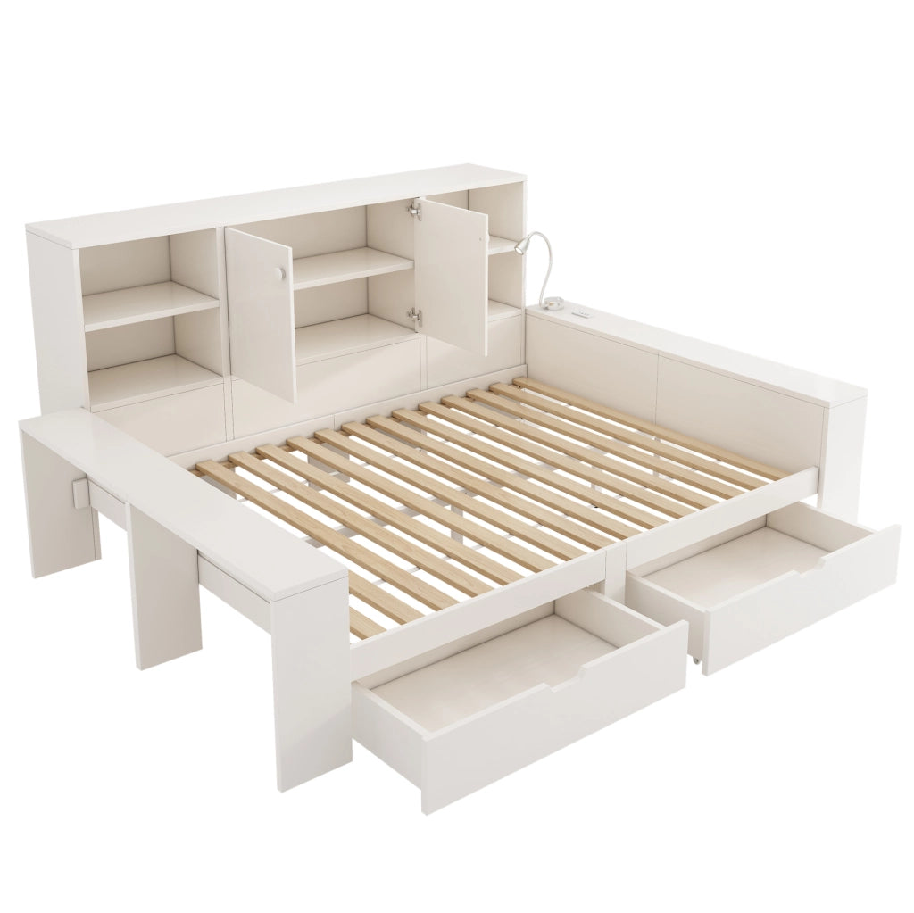 Letto 140x200 cm con cassetti, vani contenitivi e prese USB/USB-C