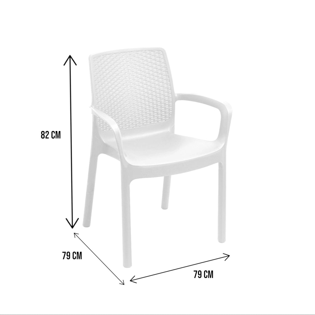 Sedia da esterno Anacleto, Seduta da giardino, Sedia per tavolo da pranzo, Poltrona outdoor effetto rattan, 100 % Made in Italy, Set da 4, Cm 54x60h82, Bianco