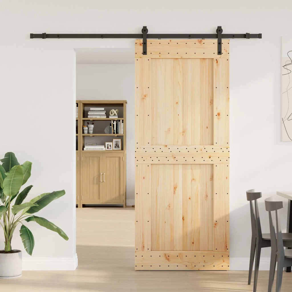 Porta scorrevole NARVIK Naturale e Nero 95 x 210 cm (213,5 cm) 3445309
