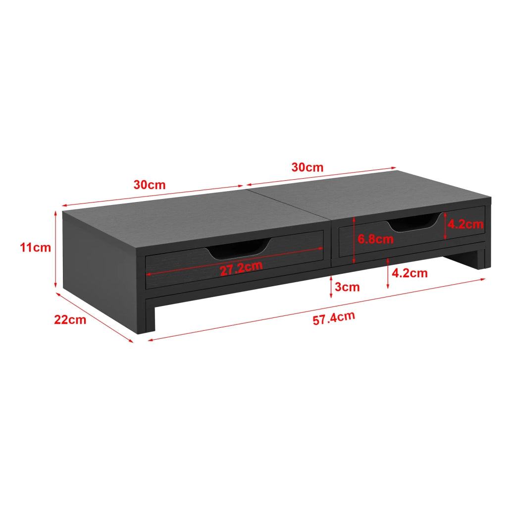 Rialzo per monitor regolabile con 2 cassetti 60 x 22 x 11 cm grigio scuro 03_0008221