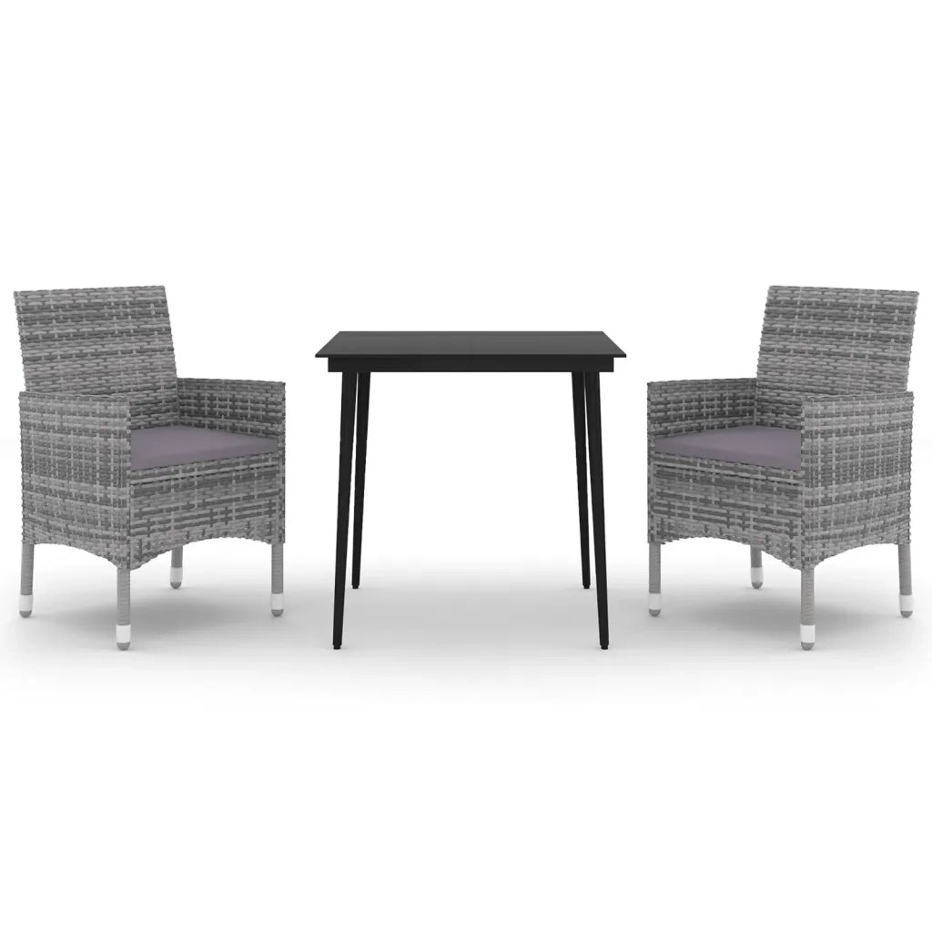 Set da Pranzo per Giardino 3 pz con Cuscini Polyrattan e Vetro cod mxl 40948