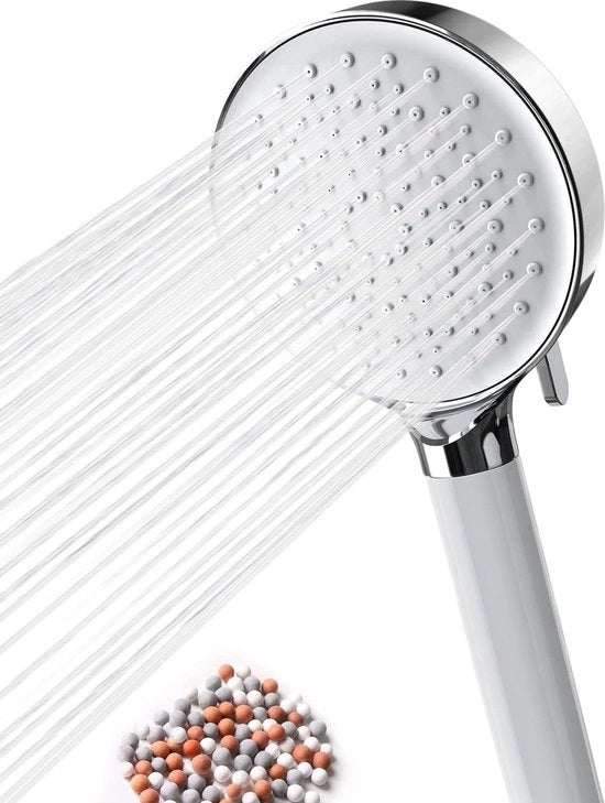 Douchekop a Mano con Funzione Ionizzante, 6 Getti, Economia d'Acqua, Alta Pressione per Acqua Dura, Filtro con Filtri Extra Rimpiazzabili in Acciaio Inox.