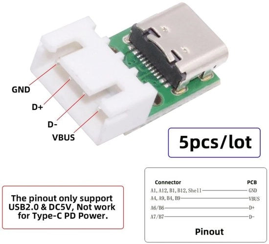 Kit di 5 connettori USB-C per DIY con adattatore saldatura
