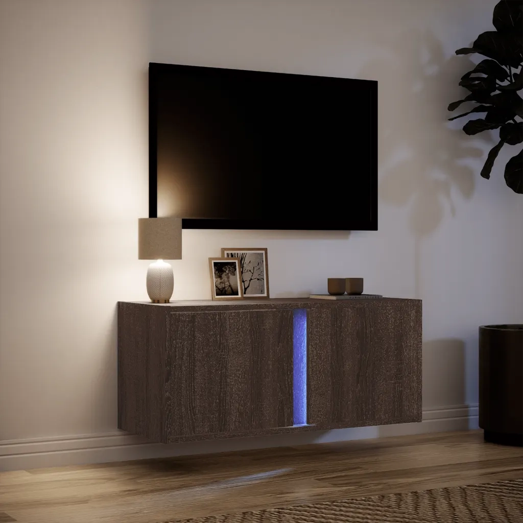 Mobile TV a Parete con Luci LED Rovere Marrone 80x31x35 cm 852263