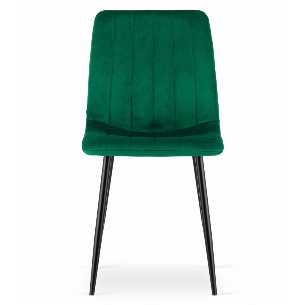 Sedia Lava in velluto verde scuro con gambe in metallo nero