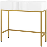 Consolle da Ingresso Moderna 2 Cassetti 80x31,5x75 cm in Truciolato e Acciaio Bianco e Oro