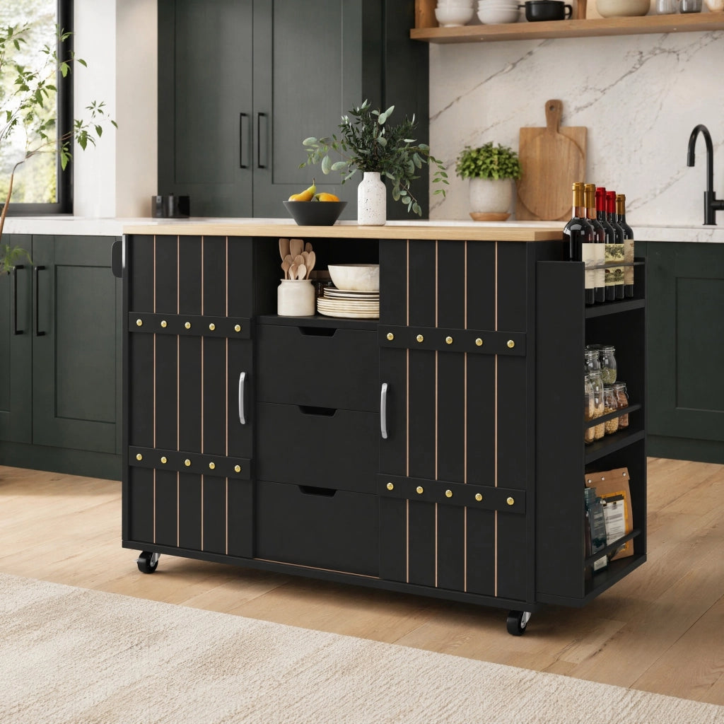 CARRELLO CUCINA Pieghevole 110x42x90 cm MDF Nero