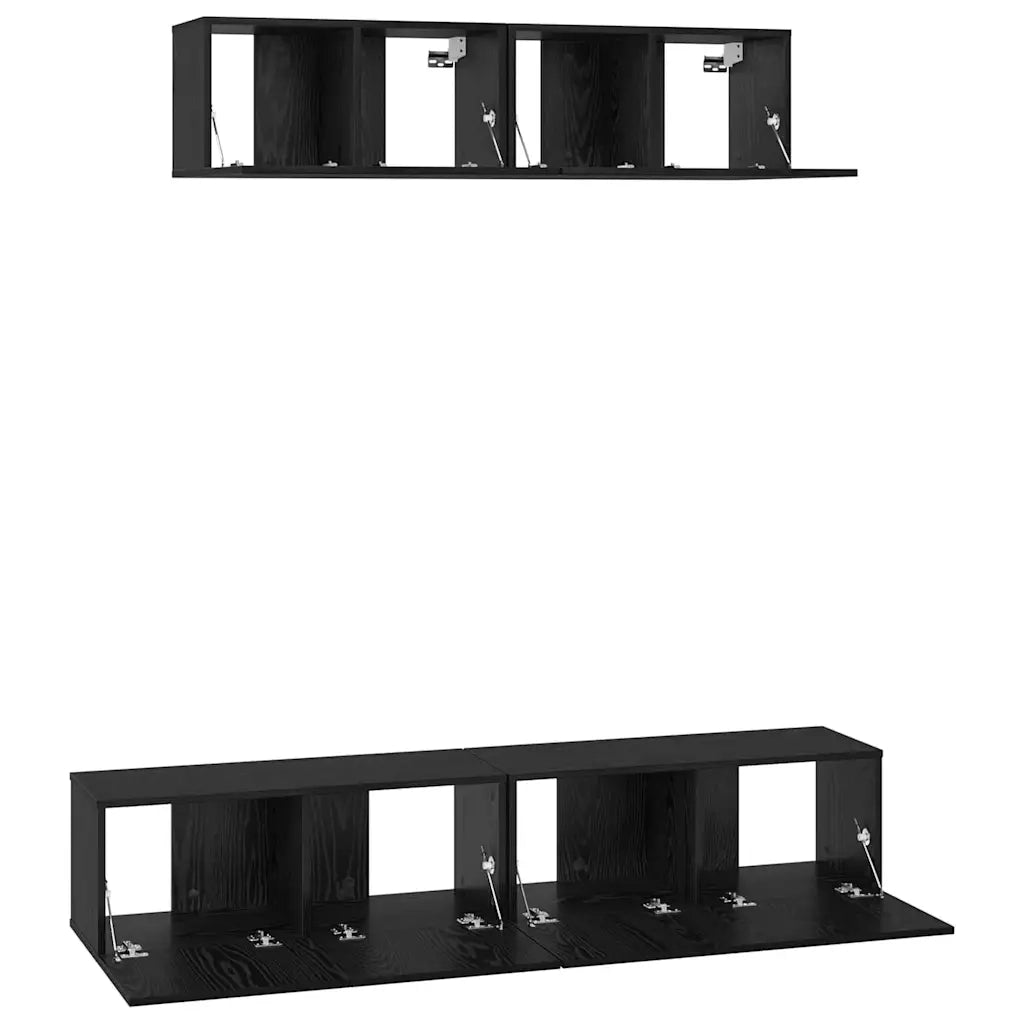 Set mobile TV 4 pz-Set di 4 Credenza per TV Rovere Nero Legno multistrato 439241
