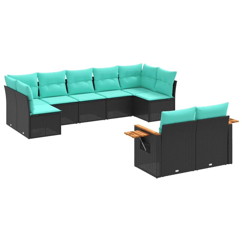 Set Divani da Giardino 9 pz con Cuscini Nero in Polyrattan
