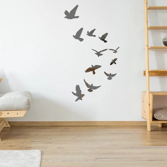 Set di 11 Sticker a Forma di Uccello - Decorazione per Camera da Letto/Soggiorno con Effetto Specchio - Igiene e Ambiente Protetti
