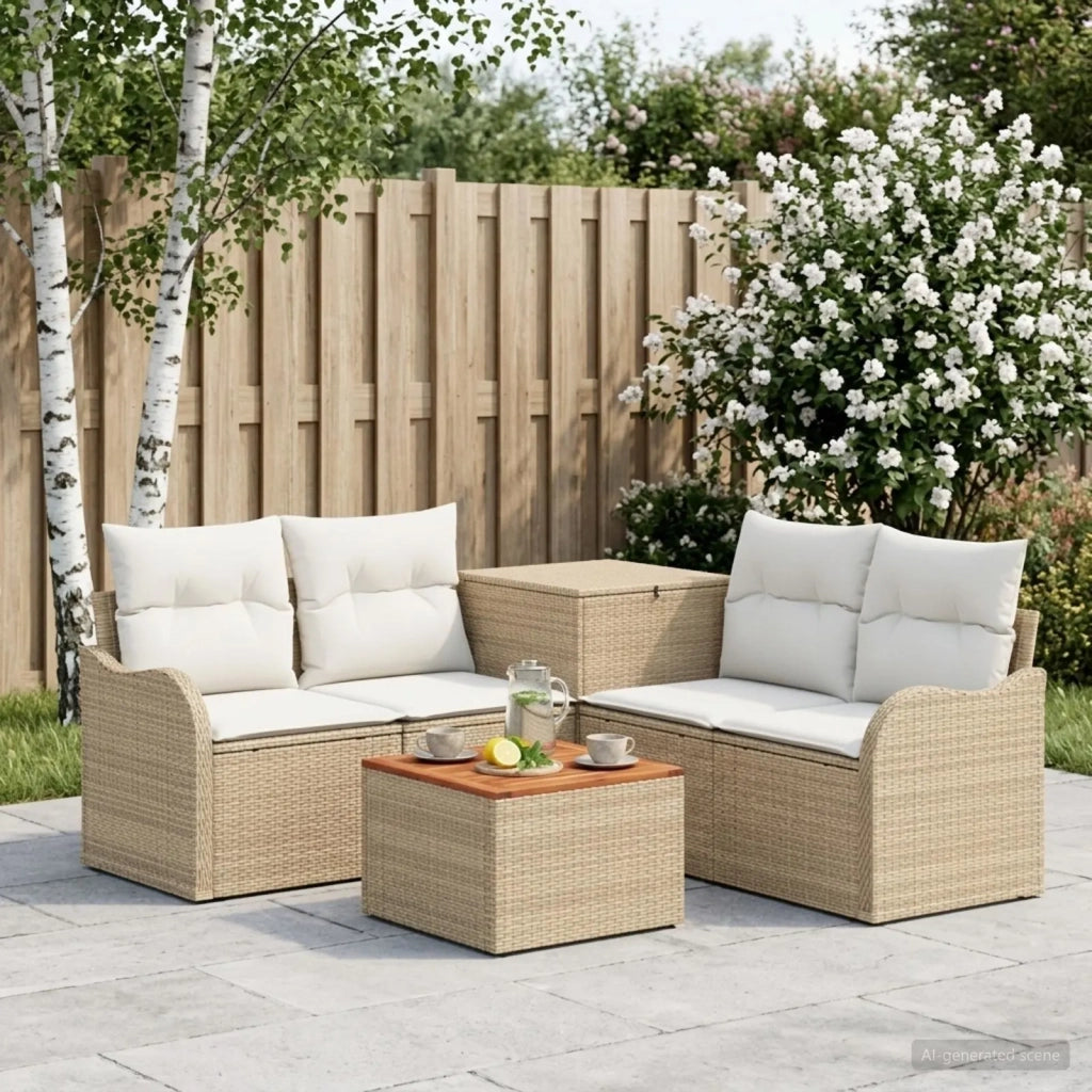 Set di divani 6 pz Beige e Bianco Crema 3447146