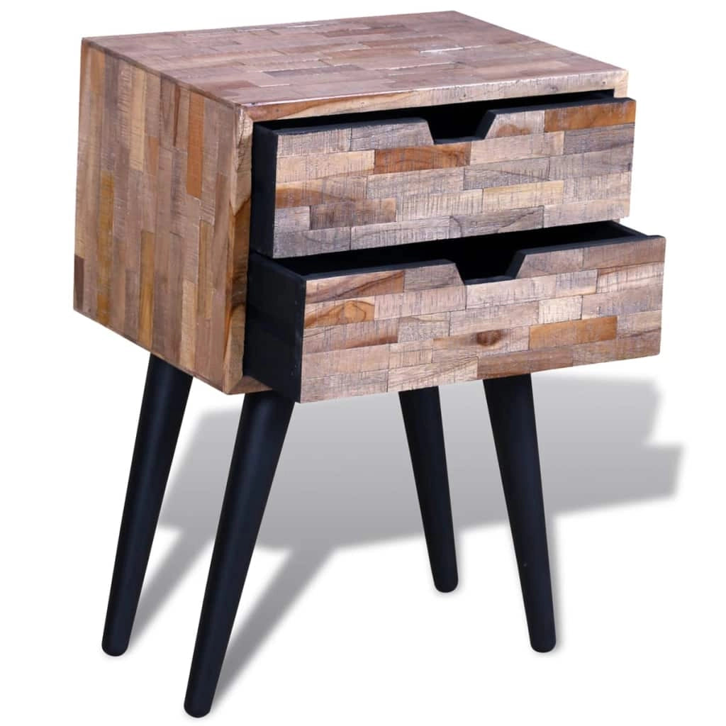 Comodino comodino cassettiera mobile da camera da letto con 2 cassetti legno di teak riciclato 1402126
