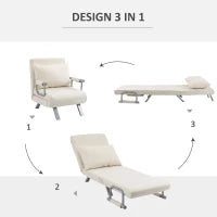 Poltrona Letto 2 in 1 con Schienale Inclinabile in 5 Posizioni, 65×69×82cm, Beige