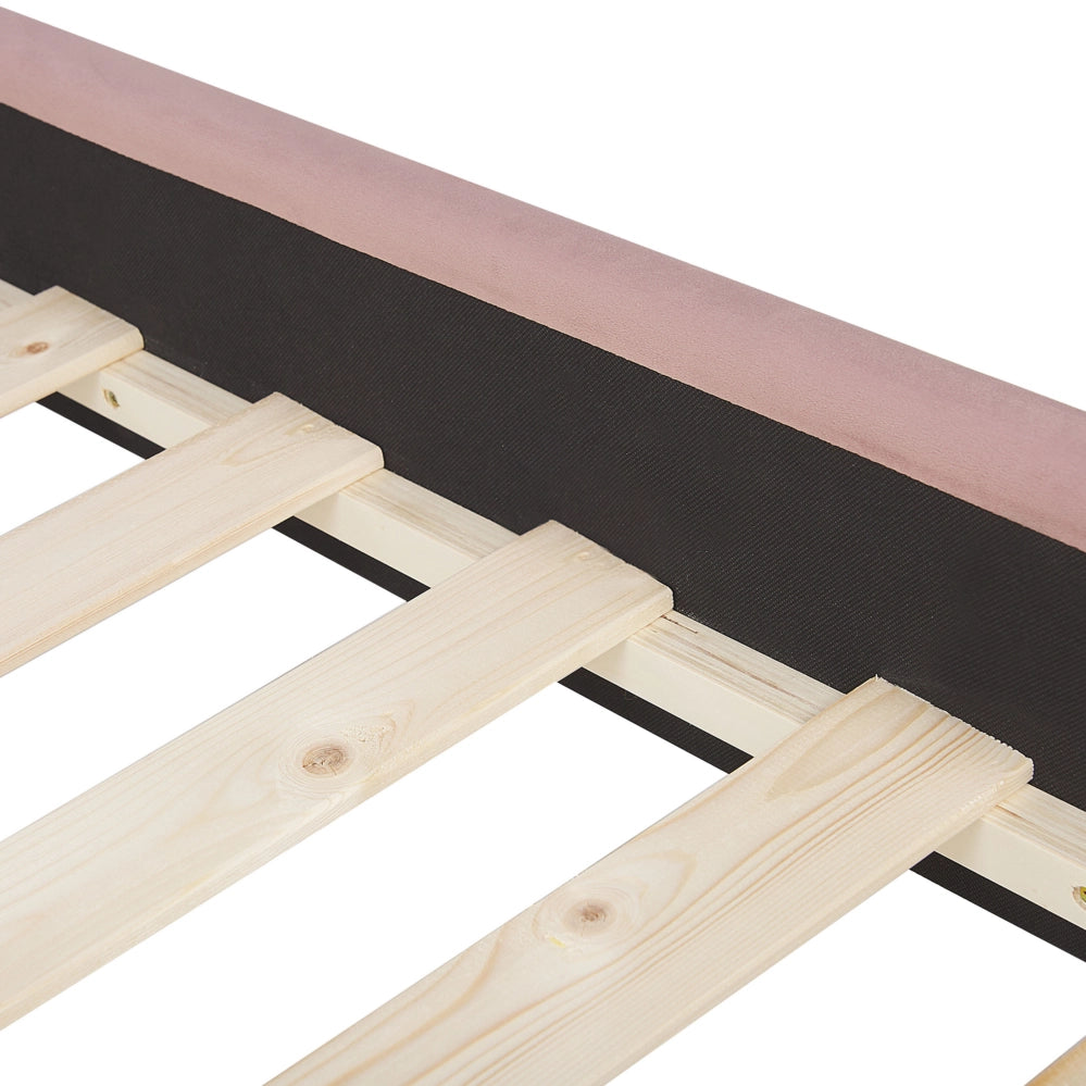 Letto Rivestimento in velluto rosa Gambe in legno Nero 160 x 200 cm bottoni Glam