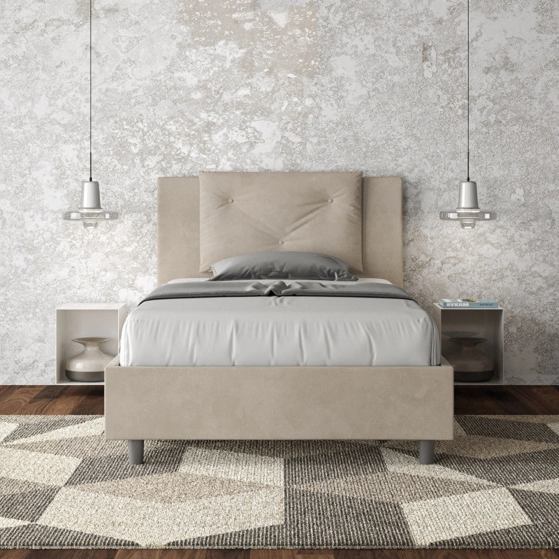 Letto imbottito Piazza e mezzo 110x200 cm Appia - Con rete,Microfibra,Sabbia