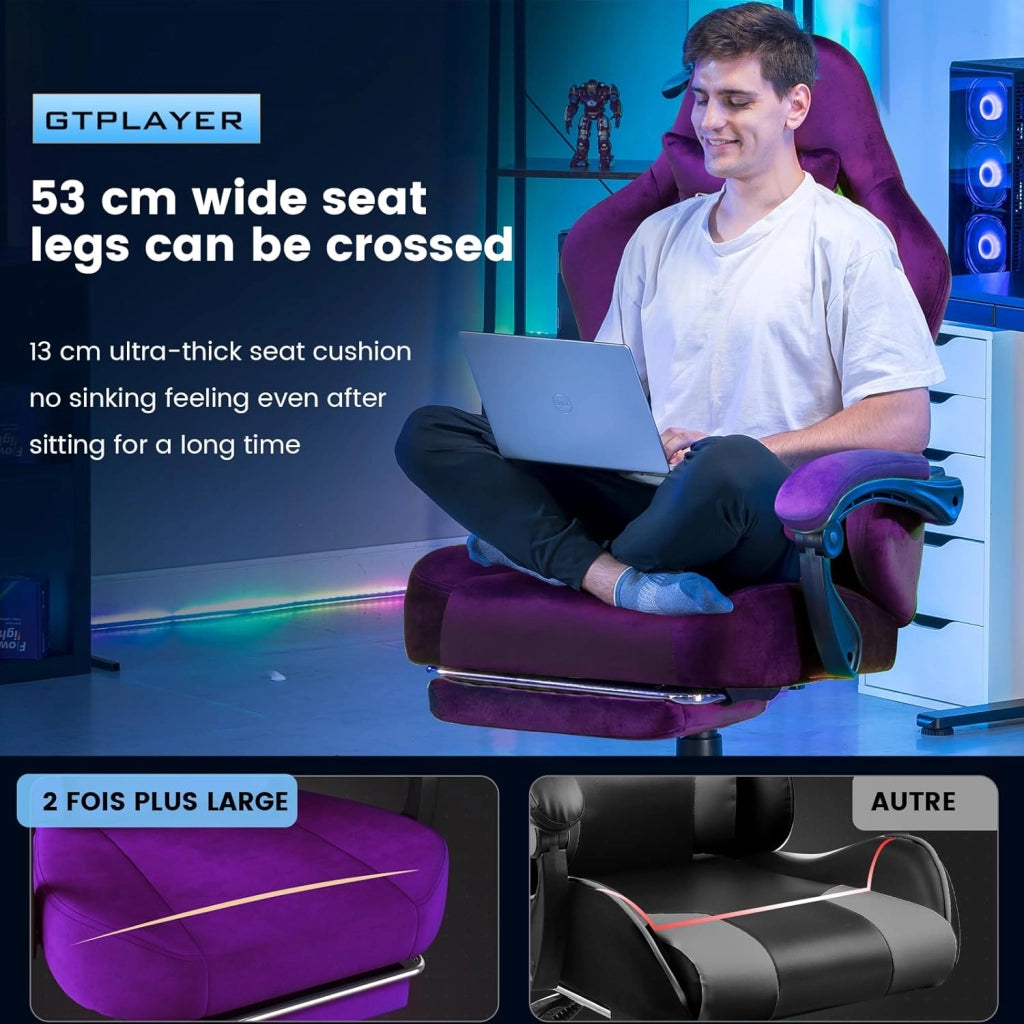 Sedia da gioco, traspirante, da ufficio, ergonomica, in tessuto di alta qualità, ergonomica, schienale regolabile a 160°, poggiapiedi estraibile, carico 180 kg,viola scuro