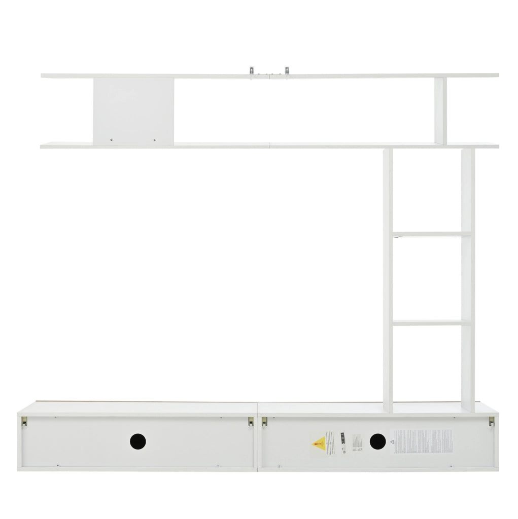 Mobile porta TV modulare con pensile e ripiani, bianco e legno