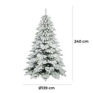 Albero di Natale Artificiale Floccato Effetto Realistico Innevato 240 cm 1719 Rami Bianco Effetto Neve