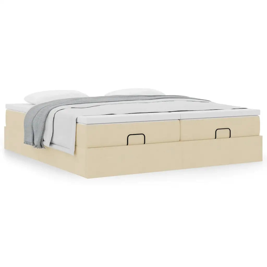 Struttura Letto Pouf con Materassi Crema 160x200 cm in Tessuto 3311239
