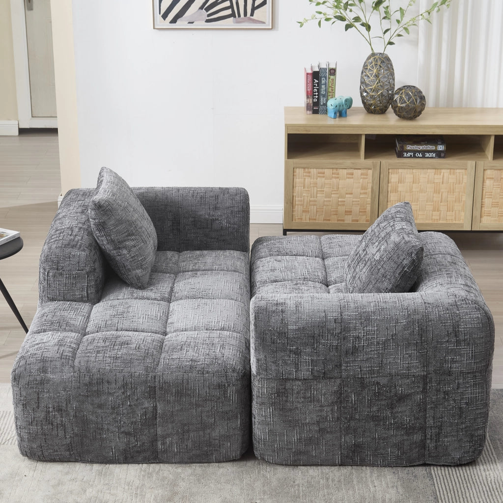 OKWISH Divano Angolare 3 Posti Modulare, con Chaise Longue, Tasche Laterali e 3 Cuscini, Ciniglia, Grigio