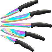 Set di Coltelli da Cucina di Alta Qualità - Copertura Protettiva a Parasole Iridescente e Titanio Rivestito 5 Coltelli - Lame Affilate
