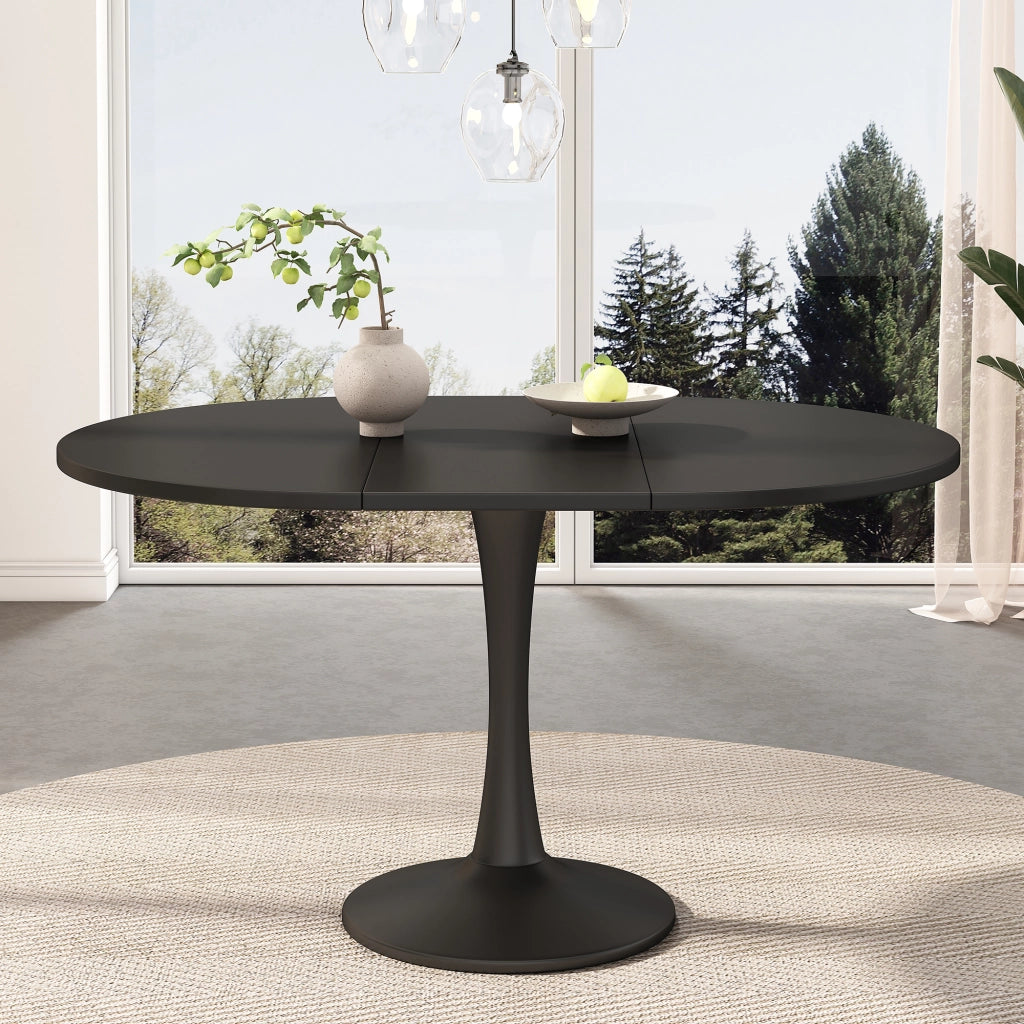 Tavolo da pranzo allungabile ovale con piano in MDF e struttura in ferro per soggiorno moderno nero 100 × 100 × 75 cm