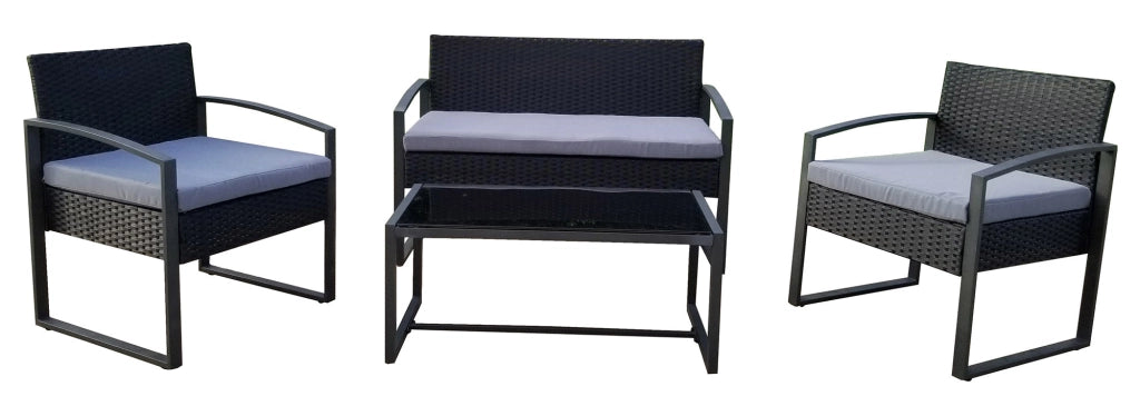 Set da Giardino Divano Poltrone e Tavolino in Polyrattan Becker Levanto Nero