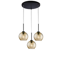 Sospensione Moderna Ankara 3 Luci Ferro Nero Vetro Soffiato Ambra