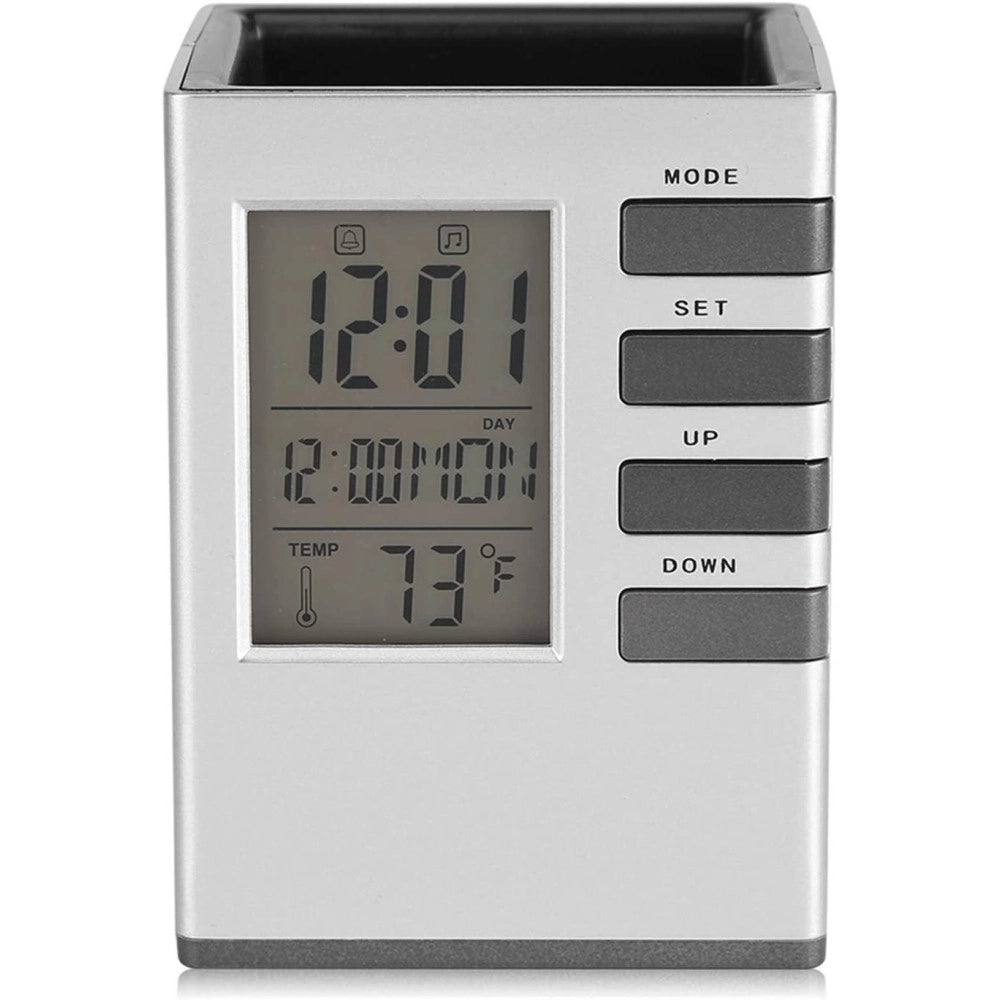 Trade Shop - Portapenne Da Scrivania X Ufficio Casa Con Display Digitale Orologio Illuminato -