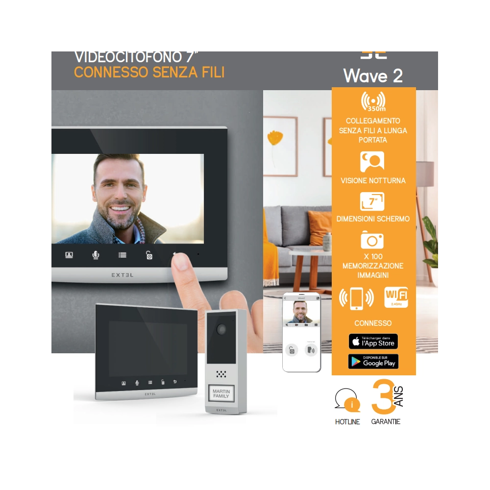 Avidsen wave 2 videocitofono senza fili wireless con schermo da 7 portata 350 metri