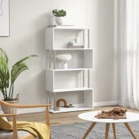 Libreria a 4 Ripiani Design Moderno in Legno e Metallo, Libreria Scaffale per Soggiorno, Studio, Ufficio, 80x30x145cm Bianca