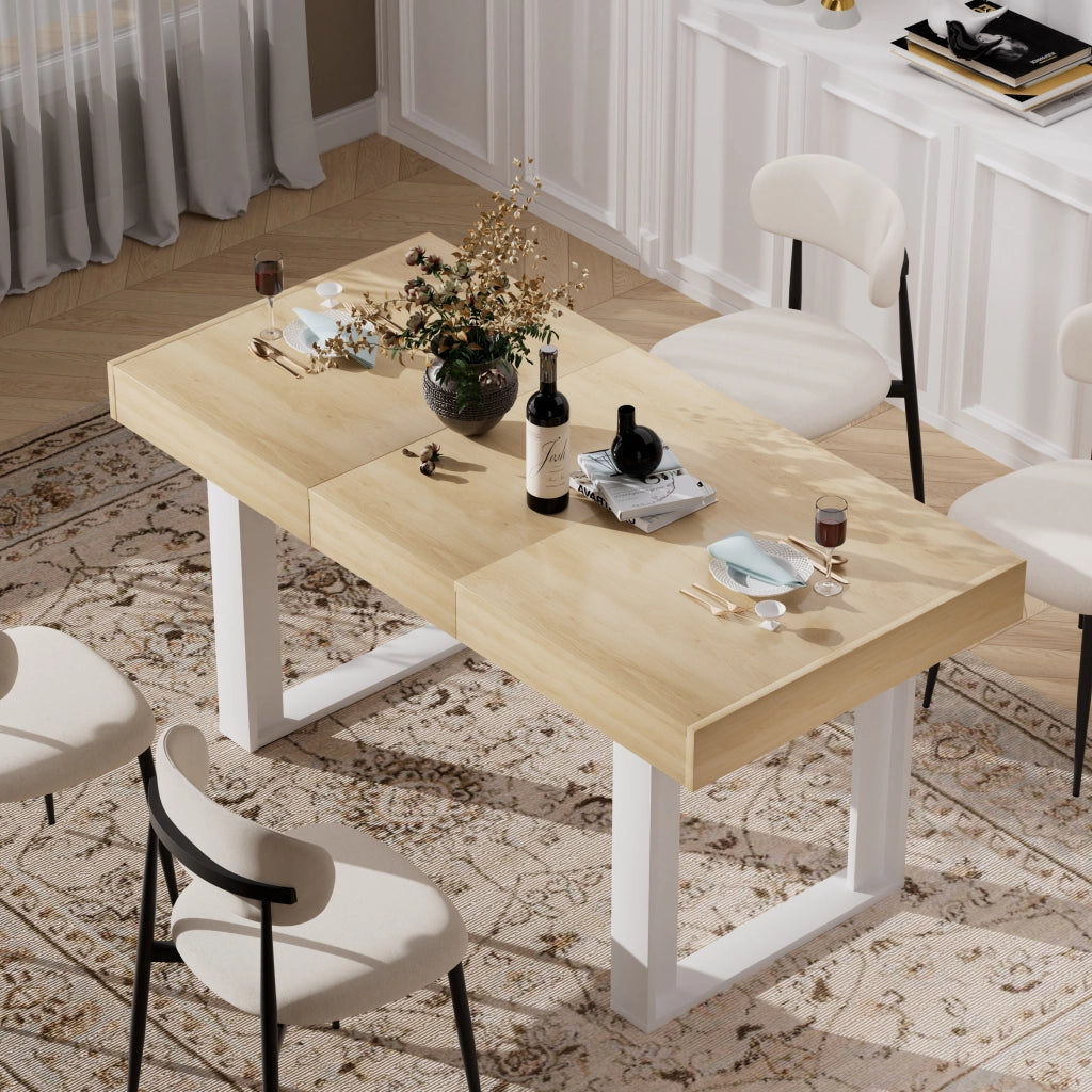 TAVOLO DA PRANZO ALLUNGABILE 120-160 CM LEGNO RIVESTITO NATURALE/BIANCO
